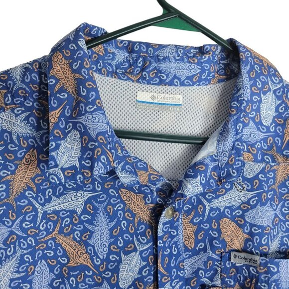Columbia Fishing Shirt Button Down Mens XL Deep Sea Ocean Sword Tuna Hawaiian - Picture 4 of 13